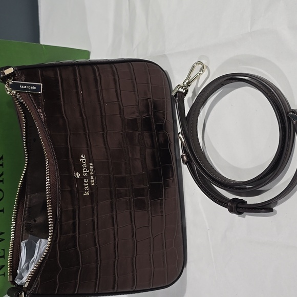 Kate Spade Margot Metallic Croc Embossed Convertible Shoulder Bag, Hot Fudge - Picture 11 of 12